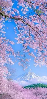 Cherry blossoms with Mount Fuji in the background, vibrant spring scene.