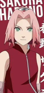 Anime character Sakura in crimson background wallpaper.