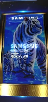 Samsung Galaxy A31 wallpaper with blue tiger artwork.