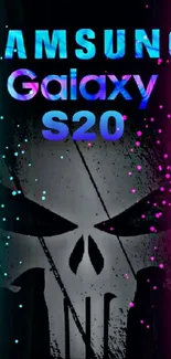 Samsung Galaxy S20 neon skull design wallpaper.