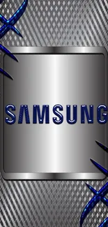 Samsung metallic wallpaper with blue design.