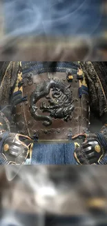 Mobile wallpaper of intricate samurai armor with a dragon motif.