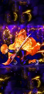 Anime samurai with lightning effect wallpaper.