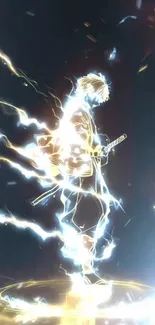 Samurai with lightning effects in glowing mobile wallpaper.