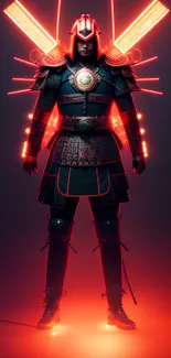 Neon-lit samurai warrior with a futuristic design.