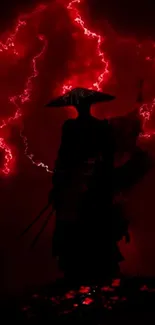 Samurai silhouette with red lightning background.