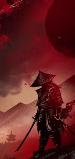 Samurai silhouette with red abstract background for mobile.