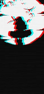 Samurai silhouette glitch art wallpaper in black, red, and blue.