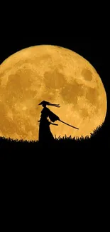 Samurai silhouette with full moon background, serene and elegant design.