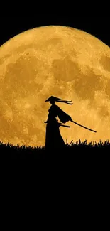 Samurai silhouette with full moon backdrop.