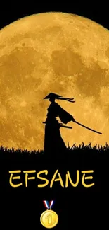 Samurai silhouette against a full moon.