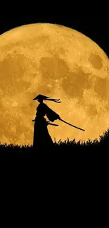 Samurai silhouette against a full moon backdrop, evoking mystery and drama.