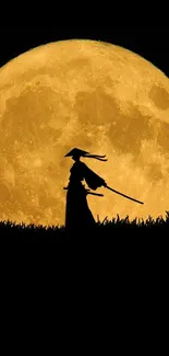 Samurai silhouette under a bright full moon wallpaper.