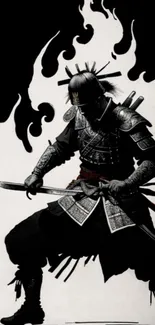 Black and white samurai silhouette wallpaper for mobile.