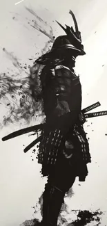 Minimalistic Japanese samurai silhouette in black and white.