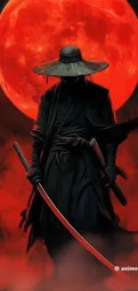 Samurai under a blood-red full moon.