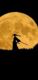 Samurai silhouette against a full moon on a dark background.