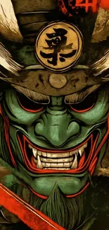 Samurai warrior art wallpaper in bold colors.