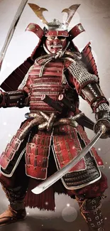 Samurai warrior in full armor with swords, dynamic mobile wallpaper.