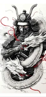 Samurai and dragon entwined in artistic design