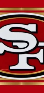 San Francisco football logo with red and gold design on mobile wallpaper.