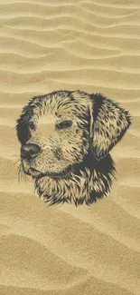 Artistic dog sketch on sandy textured wallpaper.