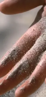 Close-up of a hand with fine sand texture.