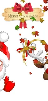 Cartoon Santa and reindeer festive wallpaper.