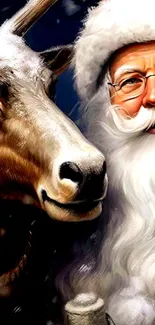 Santa Claus beside a reindeer, creating a festive holiday scene.