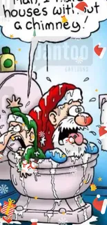 Santa comic wallpaper with a humorous, festive theme for mobile screens.