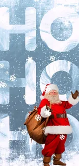 Festive Santa Claus wallpaper with Ho Ho Ho snow background.