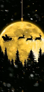 Santa silhouette on sleigh, full moon wallpaper.