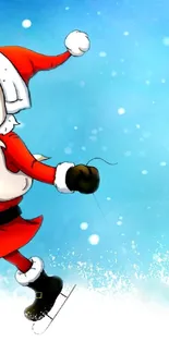 Santa Claus skating on a bright festive background.