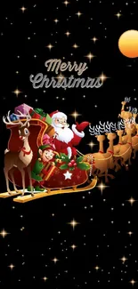 Santa Claus sleigh with gifts and reindeer on a starry Christmas night background.