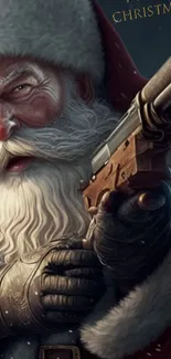 Santa Claus with a revolver in a holiday-themed artwork.