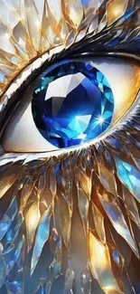 Abstract sapphire eye in crystal art design with vibrant colors.