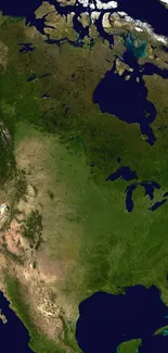 Satellite view of North America with diverse landscapes.