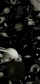 Artistic collage of Saturn and space elements on a black background.