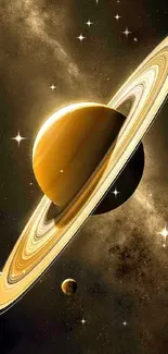 Stunning digital image of Saturn with rings in space.