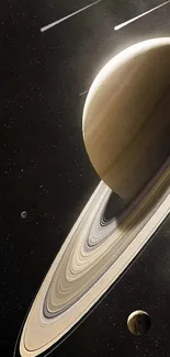 Majestic view of Saturn with rings encircling the planet in deep space.