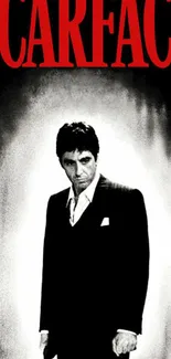 Scarface black and white wallpaper with red title.