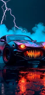 Scary Car In The Thunderstorm Live Wallpaper