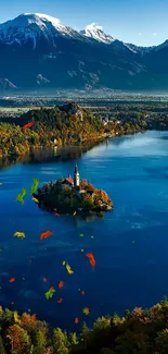 Stunning alpine lake with autumn colors and mountain views.