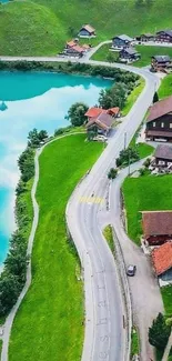 Beautiful scenic road by the lake with vibrant greenery.