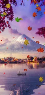 Scenic autumn mountain with vibrant leaves and a tranquil lake reflection.