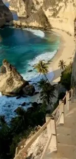 Stunning tropical beach with cliffs and ocean view.