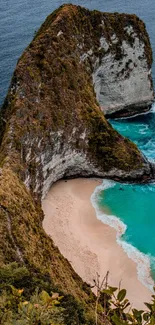 Vertical wallpaper featuring beach cliff and turquoise sea.