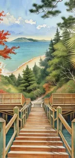 Beautiful scenic beach pathway with autumn foliage