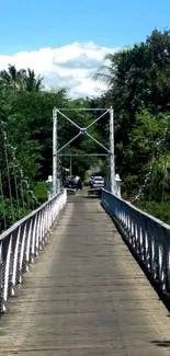 Scenic bridge surrounded by green trees.