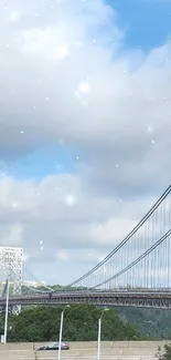 Scenic view of a bridge under a cloudy sky.